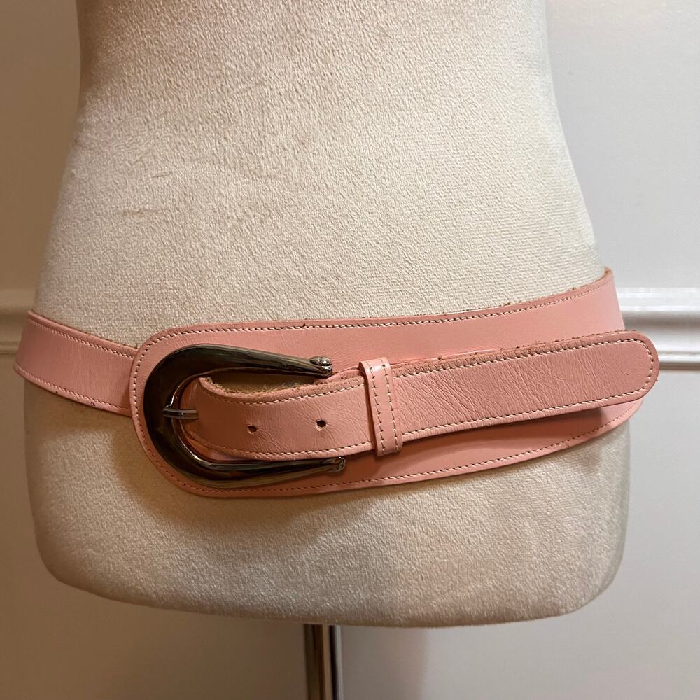 Omega Pink Leather Belt Size M/L Silver Tone Buckle Soft Minimalist 90's Y2K